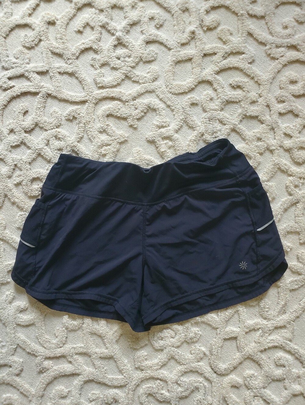 Womens Black Athleta Running Shorts with Reflective Trim And Built In Shorts
